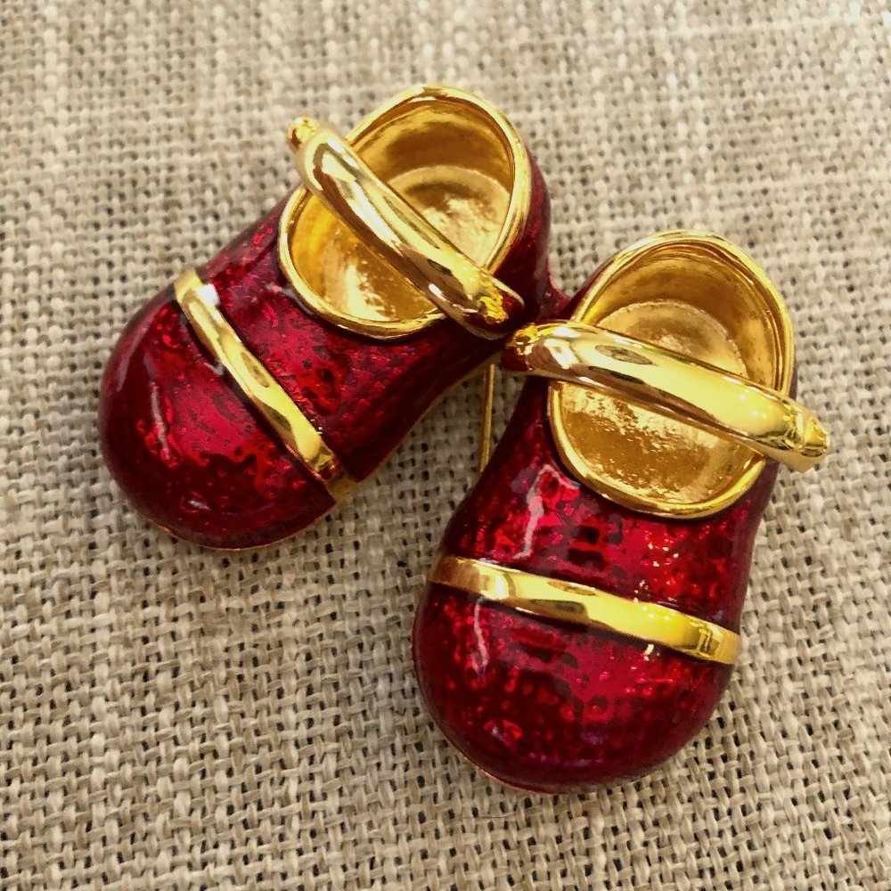 Vintage Mary Janes Red & Gold Dorothy Shoes Brooch
